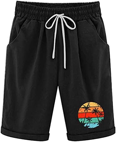 Shorts de bermudas para mulheres no joelho de verão casual shorts de cintura alta com bolsos soltos saltos longos