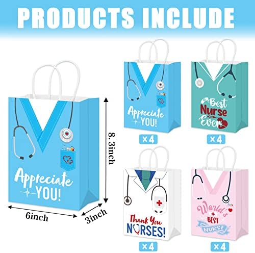 Anymonypf 16 pacotes enfermeiros sacos de presente felizes enfermeiras sacolas semanal com manuseio obrigado enfermeira caixa