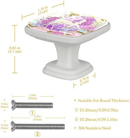Tbouobt 4 pacote - botões de hardware do armário, botões para armários e gavetas, alças de cômoda de fazenda, unicórnio roxo de flores