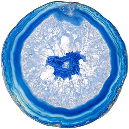 Coasters de ágata em fatias naturais com pára -choques de borracha grátis - CXD -GEM Azul tingido de uma bebida de pedra grande