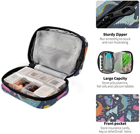 Caixa colorida de organizador de pílula de dinossauros, portátil semanalmente, recipiente de bolsa de comprimidos