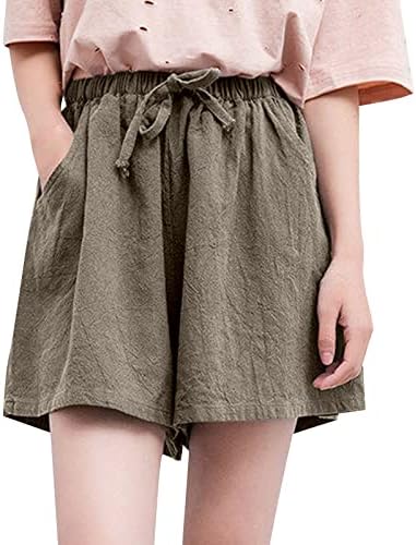 Shorts de linho de algodão para mulheres de verão casual shorts de cintura solta