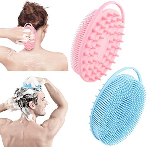 Silicone Body Scorbrower Loofah - 2 em 1 Bath e Shampoo Brush, esfoliante escova corporal do banho para chuveiro, 2 embalagem de silicone macio Scrub para homens