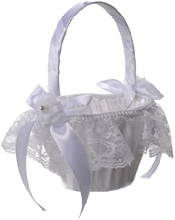XJJZS White Wedding Flower Basket Damasid Girl Girl Petal Lace Lace Vintage Mesa de cerimônia rústica