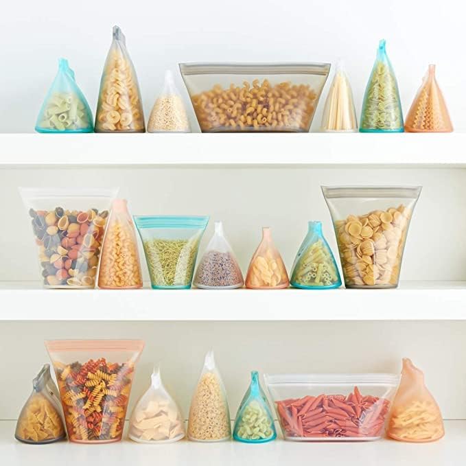 Bolsas de armazenamento de alimentos reutilizáveis ​​com zíper | 3 Conjunto de bolsas [Teal/Peach/Lavender] - 2 Sandwich,