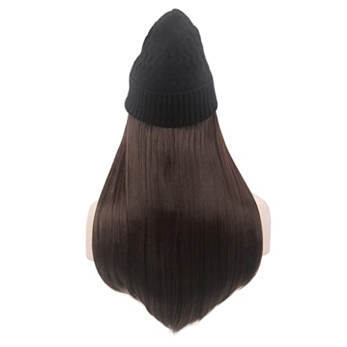 KLKKK Moda Europeia e Americana Hapé Hair Capéu Black Knit Wig Longo Longo Chapéu Marrom Laro