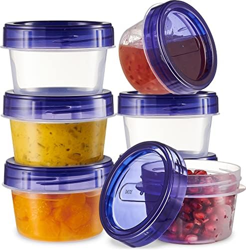 Recipientes de armazenamento de alimentos de tampa de gestão PlasticPro 12 Pack com parafuso azul na tampa - 4 oz de recipientes