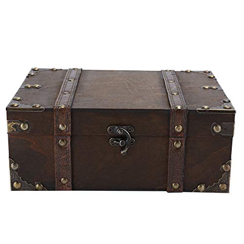 Caixa de jóias da caixa de relógio, baú do tesouro da baú da caixa de armazenamento de madeira vintage de madeira de jóias decorativas