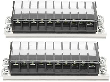 2pcs Terminal de linha dupla Rede 660V 15A 10 Posições Terminal Terminal Strip with Cover