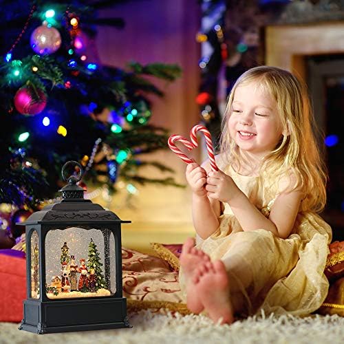 Wondise Christmas Musical Snow Globe Lantern com timer de 6 horas, plug-in USB de 11,2 polegadas e bateria de giro, brilho de água iluminada cantando snow globe lantern natal