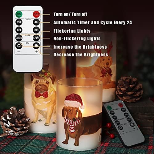 Cafemaon Glassless Candles sem chamas, Golden Retriever Dachshund Dog LED Velas tremeluzentes com timer remoto, velas de pilares de