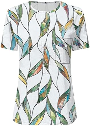 Camisas de manga curta para mulheres, camisa de botão casual de impressão floral de tamanho grande solto de capa curta confortável de decote em V