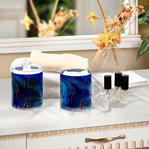 Alaza 2 Pack QTIP Dispensador Navy Belble Bathroom Bathrings Caracos para bolas de algodão/swabs/almofadas/fio dental, frascos de boticário de plástico para vaidade