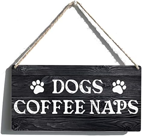 Funções de cozinha engraçada Gift Farmhouse Dogs Coffee Naps de madeira pendurada sinal de parede rústica decoração