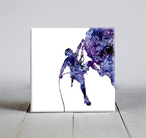 Purple Rock Climber Abstract Watercolor Art Tile