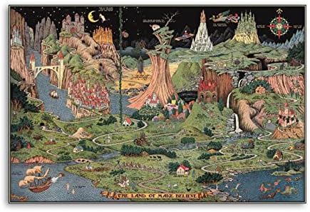 EMN 1930 A TERRA DE MAPELA Believe Map Map Vintage Fairy Tale Poster Decorativo Pintura Decorativa Arte da parede