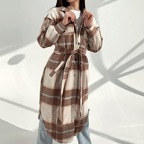 Nokmopo plus size thenchat Chat moda feminina outono e inverno de camisa de manga comprida colar jaqueta longa xadrez