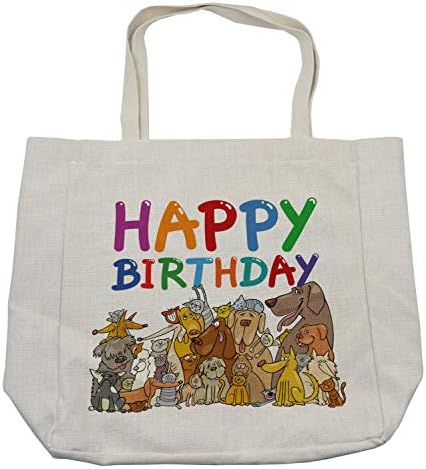 Bolsa de compras de festas de aniversário de Ambesonne, ruas de desenhos animados multicoloridos CATS CATOS FESTO PALAVRAS ESTRUÍDAS