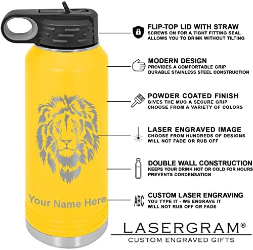 Lasergram 40 oz de parede dupla flip top water Bottle com palha, caiaque homem, gravura personalizada incluída