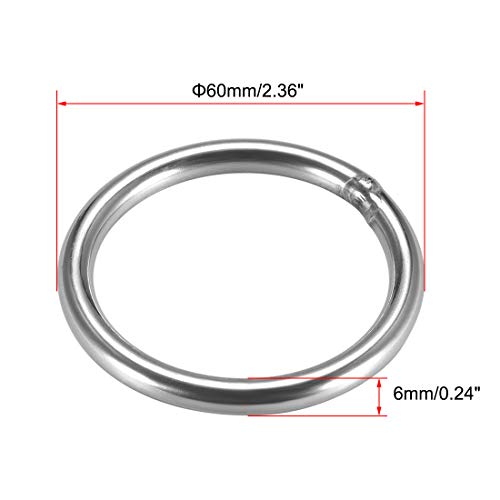 uxcell 201 aço inoxidável o anel de 60 mm de diâmetro externo de 6 mm de espessura de amarrar anéis redondos soldados 8pcs