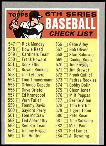 1970 TOPPS 542 BRN Lista de verificação 6 VG