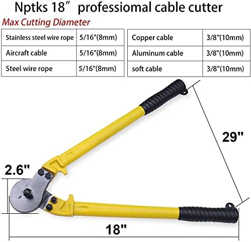 Nptks pesados ​​18 Cortador de cabo endurecido, tratamento térmico de alta temperatura, aço de vanádio de cromo, corta 5/16 Fio de