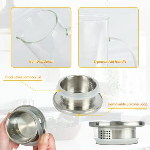 Jarra de vidro ZRRHOO com tampa e bica - uma jarra de vidro de 52 onças com tampas para chá gelado e água quente,