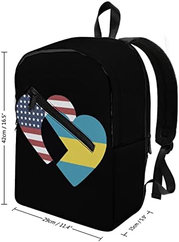 Bahamas EUA Flag Heart Travel Backpack Prints Padrão Daypack Sacos de ombros casuais com compartimentos para homens Escola Mulheres Escola