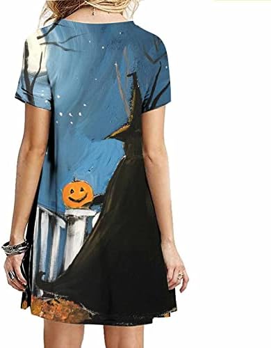 Vestido de camisa de Halloween para mulheres de manga curta Cat gato estampar mini vestidos de pulôver
