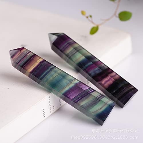 Rainbow Fluorite Healing Crystal Wand, 3 -3,2 Torre de cristal de quartzo 6 Varda de prisma de ponto único facetado para terapia