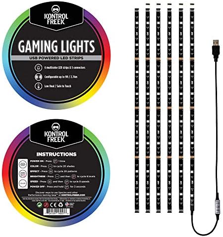Luzes de jogos Kontrolfreek: luzes de tira LED, USB alimentado com controlador, adesivo 3M para TV, console, PC, parede