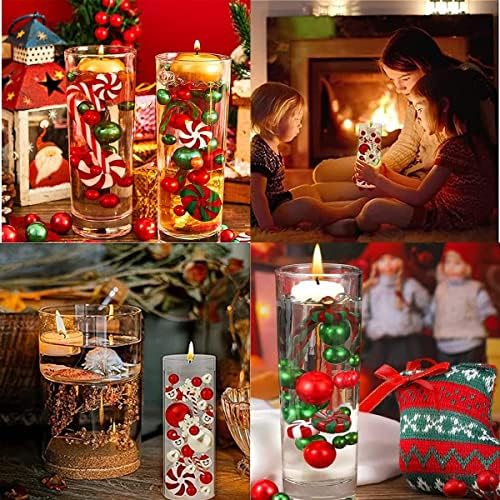 7065 PCs Decorações de preenchimento de vaso de Natal - Velas de Natal flutuantes - Pérolas de cenas de doces de vidro