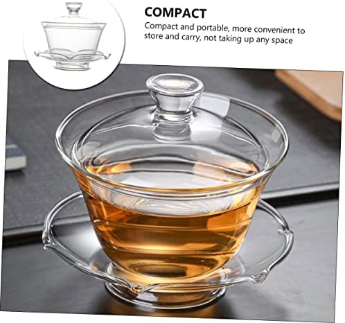 Zerodeko 1set Tea Bowl Buned Caneca de café de vidro com tampa de caneca de café com tampa com caneca de café com bandeja de chá de chá de chá de vidro caneca