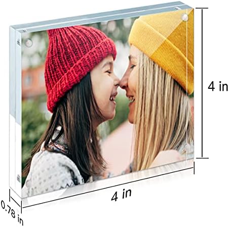 ILYXY 2 Pacote acrílico quadro 4x4, 20% mais grosso, moldura de foto transparente sem moldura de 20%, moldura de foto magnética