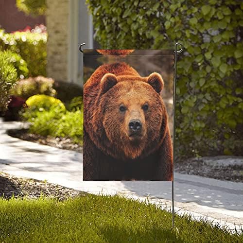 Estampa de urso pardo, pátio vertical de dupla face -house de pátio ao ar livre 12,5 x 18 polegadas primavera na bandeira do jardim