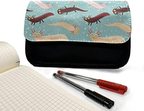 Caixa de lápis axolotl lunarable, desenho animado aquário engraçado, saco de lápis de caneta com zíper duplo, 8,5 x 5,5, turquesa