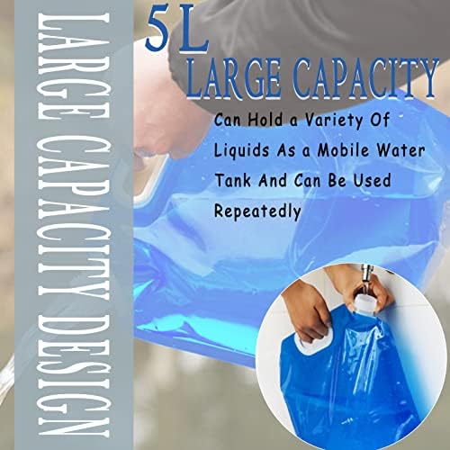 5 litros azul portátil de contêiner de água dobrável, tanque de portador de água plástico de grau alimentar, bolsa de