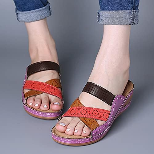 Sandálias de cunha feminina confortáveis ​​plataformas de couro macio sapatos romanos verão ao ar livre de pé aberto
