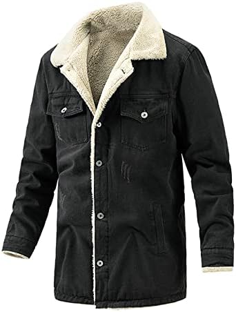 XZHDD Jackets de jeans longos para homens, gola de lapela de inverno Button Down Down Coat Sherpa Fleece Warm sobretudo