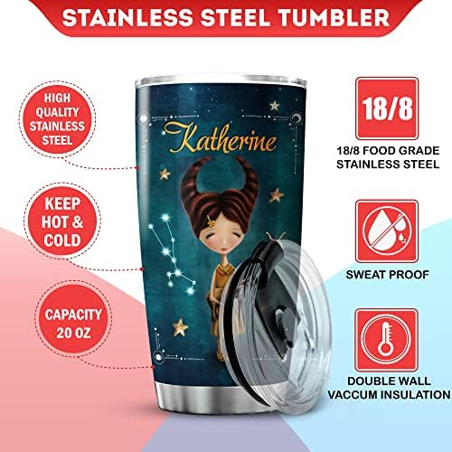 Tumbler de Koixa Taurus para mulheres Presentes de Zodíaco personalizados xícara de café em aço inoxidável com nome de