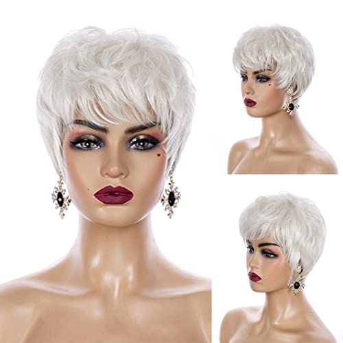 Sallcks curta peruca de pixie branca para mulheres peruca de pixie resistente ao calor sintético em camadas para uso de cosplay de festas