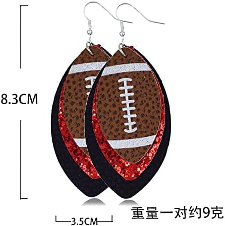 Brincos leves de futebol de couro glitter de couro multicamada Brincos de basquete de futebol de futebol para mulheres