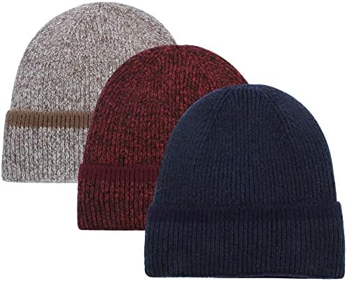 Geyanuo 2 pacote chapéus de gorro de inverno para homens e mulheres lã quente lã de gorro desleixado chapéu de cabo elástico
