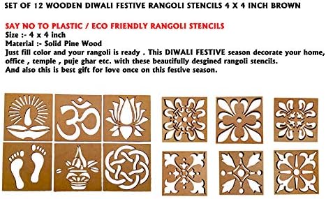 Estênceis de madeira rangoli diwali/decoração festiva longa -estênceis rangoli duráveis ​​4 x 4 polegadas por Índia