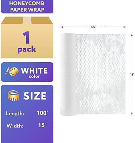 APQ Honeycomb em papel para embalagem, papel de embalagem de favo de mel com favo de mel com favo de mel 15 x 164 'para quebrações