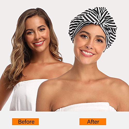 VVolf Bombons Cap para mulheres bonés de cabelo para chuveiro Captura de chuveiro reutilizável para cabelos longos Capinha de chuveiro de turbante grande para tranças Black