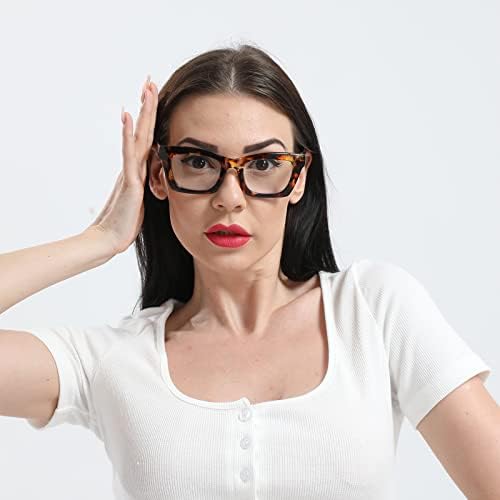 Prtcslwd 4 óculos de leitura de embalagem para mulheres Oprah estilo quadrado de tamanho de mola de mola de mola azul