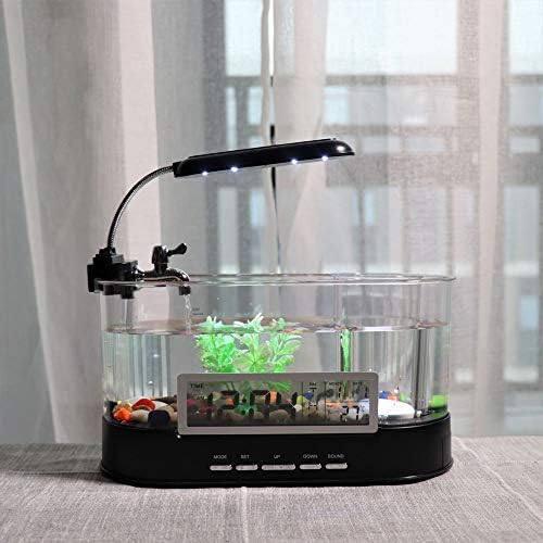 Decorações de tanques de peixes mrxfn mini aquário de peixes aquário com aquário USB com lâmpada LED LCD LCD Tela e aquário de tanque de peixes de relógio