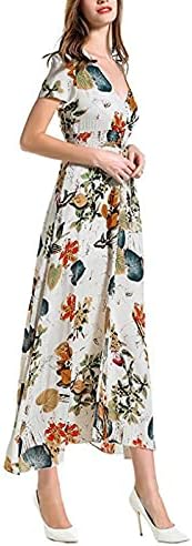 Vestido maxi longo feminino bohemiano estampa floral elegante e elegante manga curta v vestidos de festa fluxo de pescoço vestidos vestidos