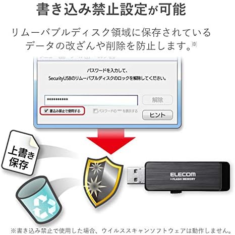 Elecom MF-ENU3A04GBK MEMÓRIA USB, 4 GB, USB 3.0, Prevenção de vazamentos de informações, bloqueio de senha, função